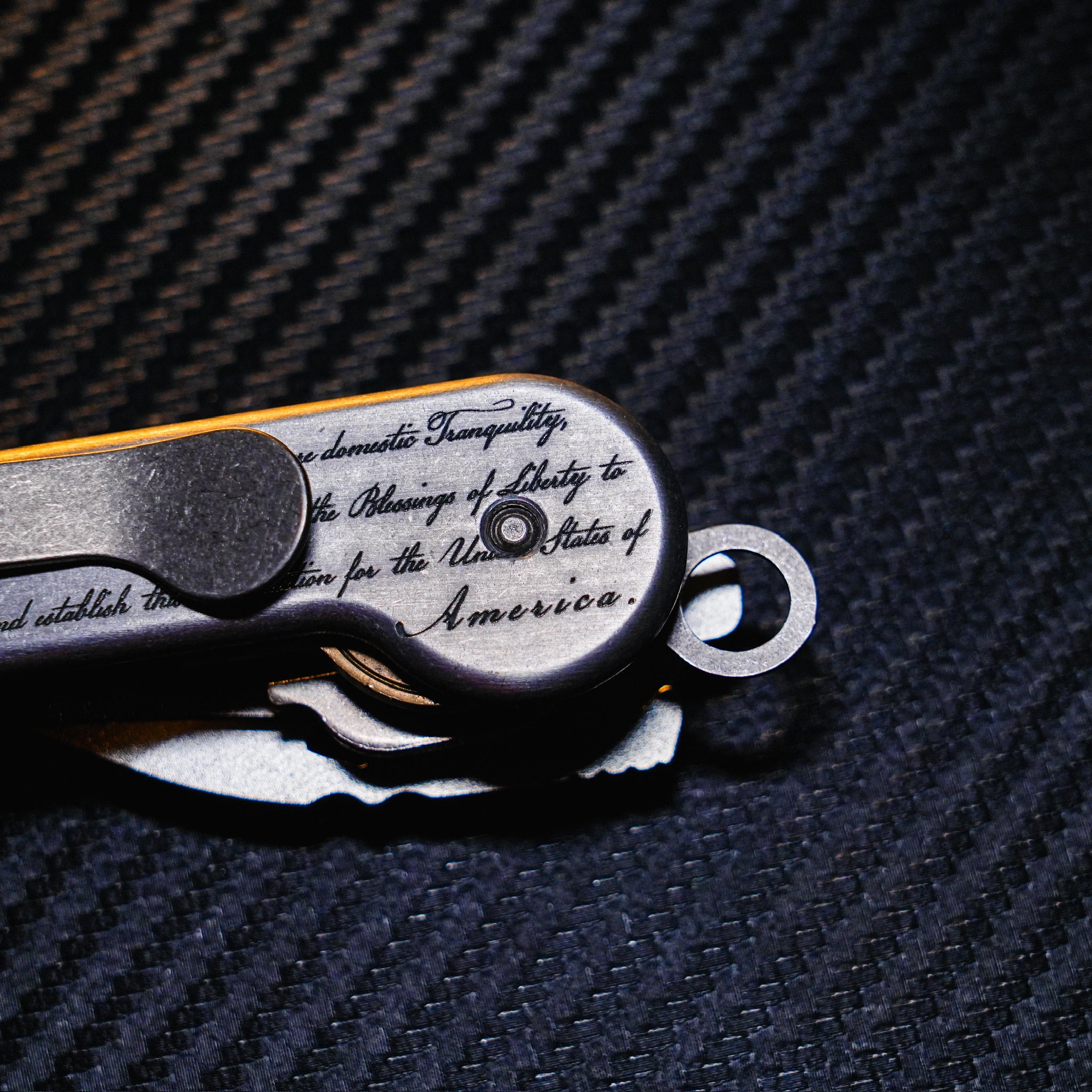 Freedom Aluminum KeyBar Key and Tool Holder Back closed closeup right side.