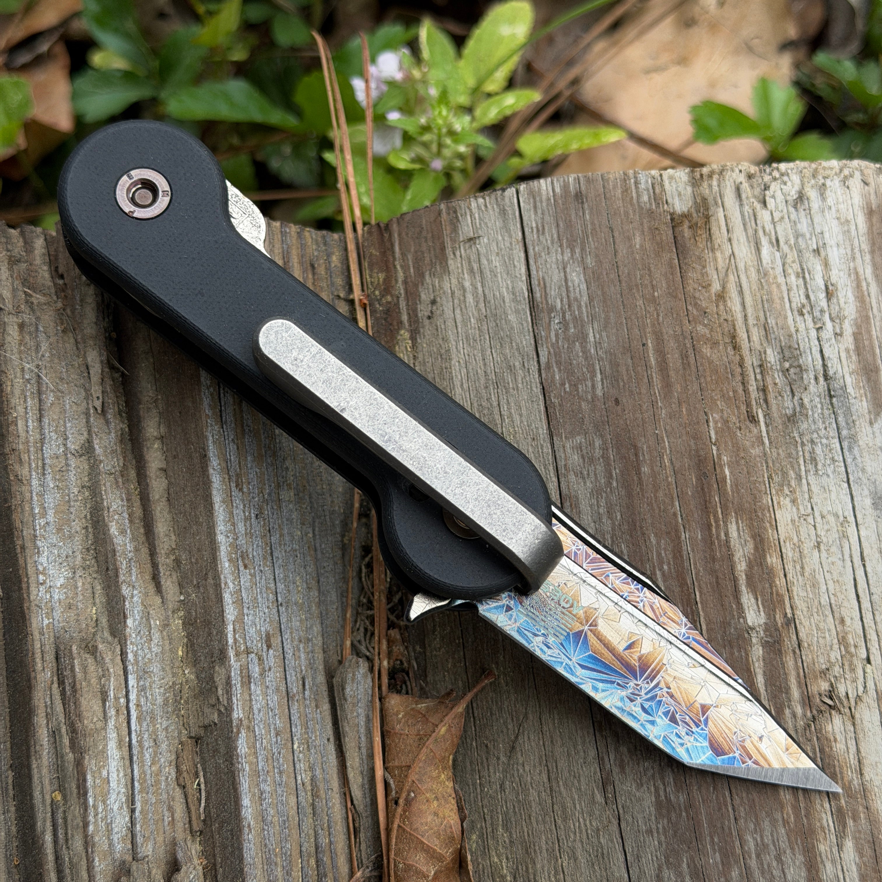 S30V Tanto KeyBar Blade Insert Multicolor Crystallized Flag Logo Side