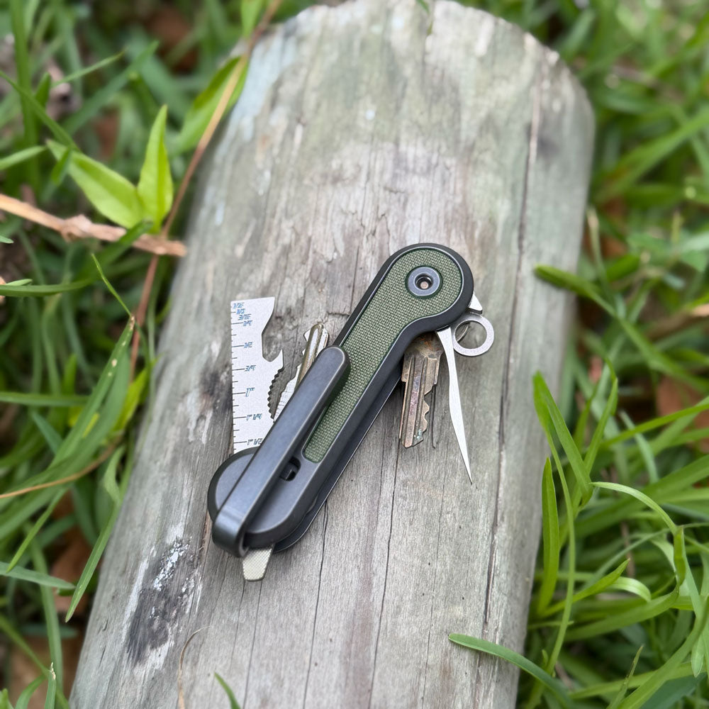 Blackwashed Titanium KeyBar with Cordura Skin | Ranger Green Inlay