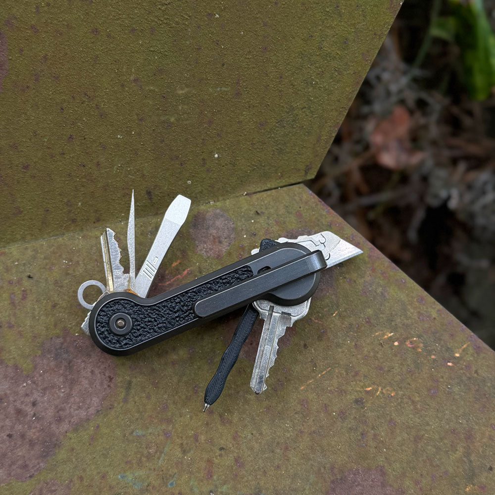Blackwashed Titanium KeyBar with Cordura Skin | Black Rubber Grip