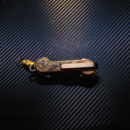 Brass Engraverhand KeyBar Key and Tool Organizer closed back with titanium Deep Carry Pocket Clip.