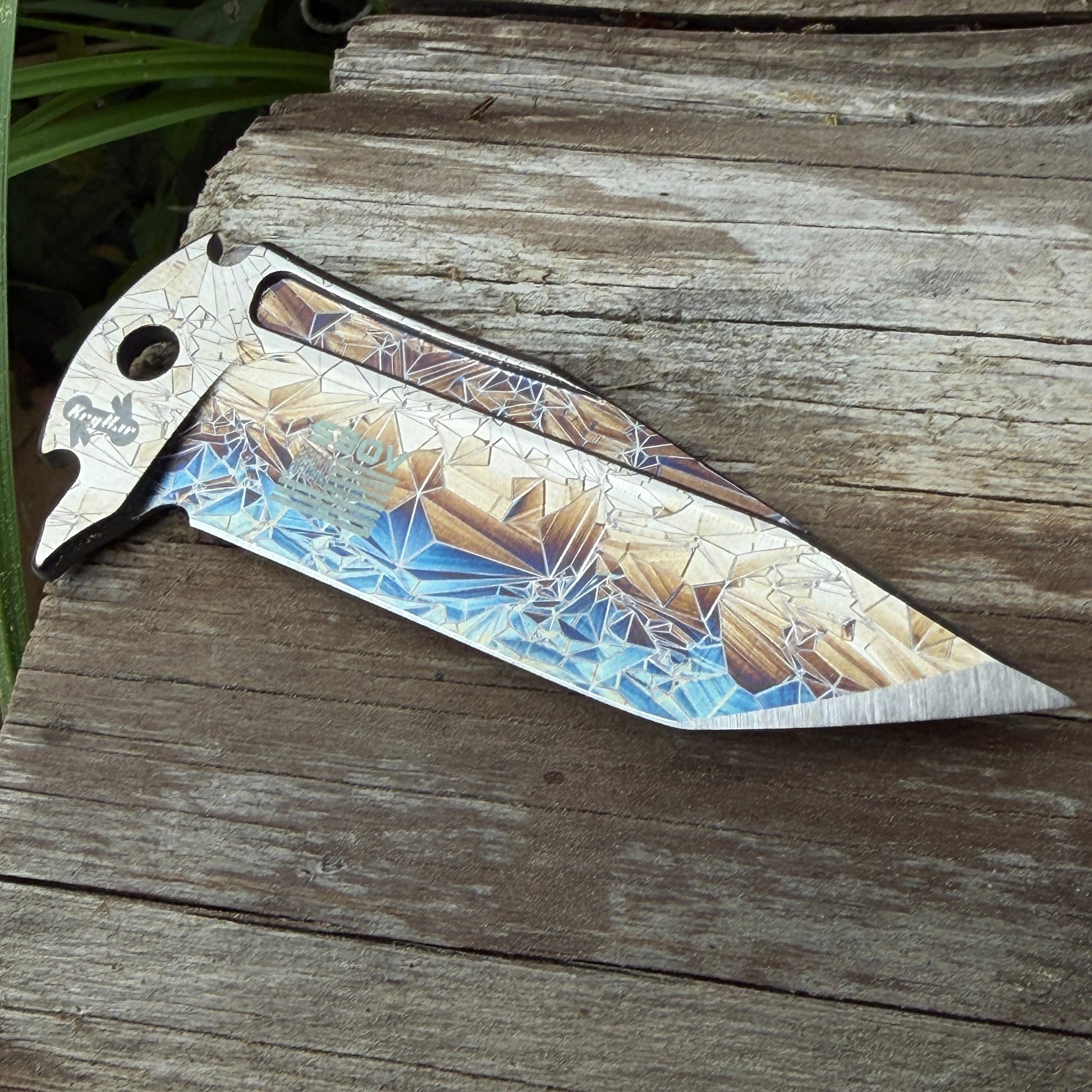 S30V Tanto KeyBar Blade Insert Multicolor Crystallized Flag Logo Side - blade alone
