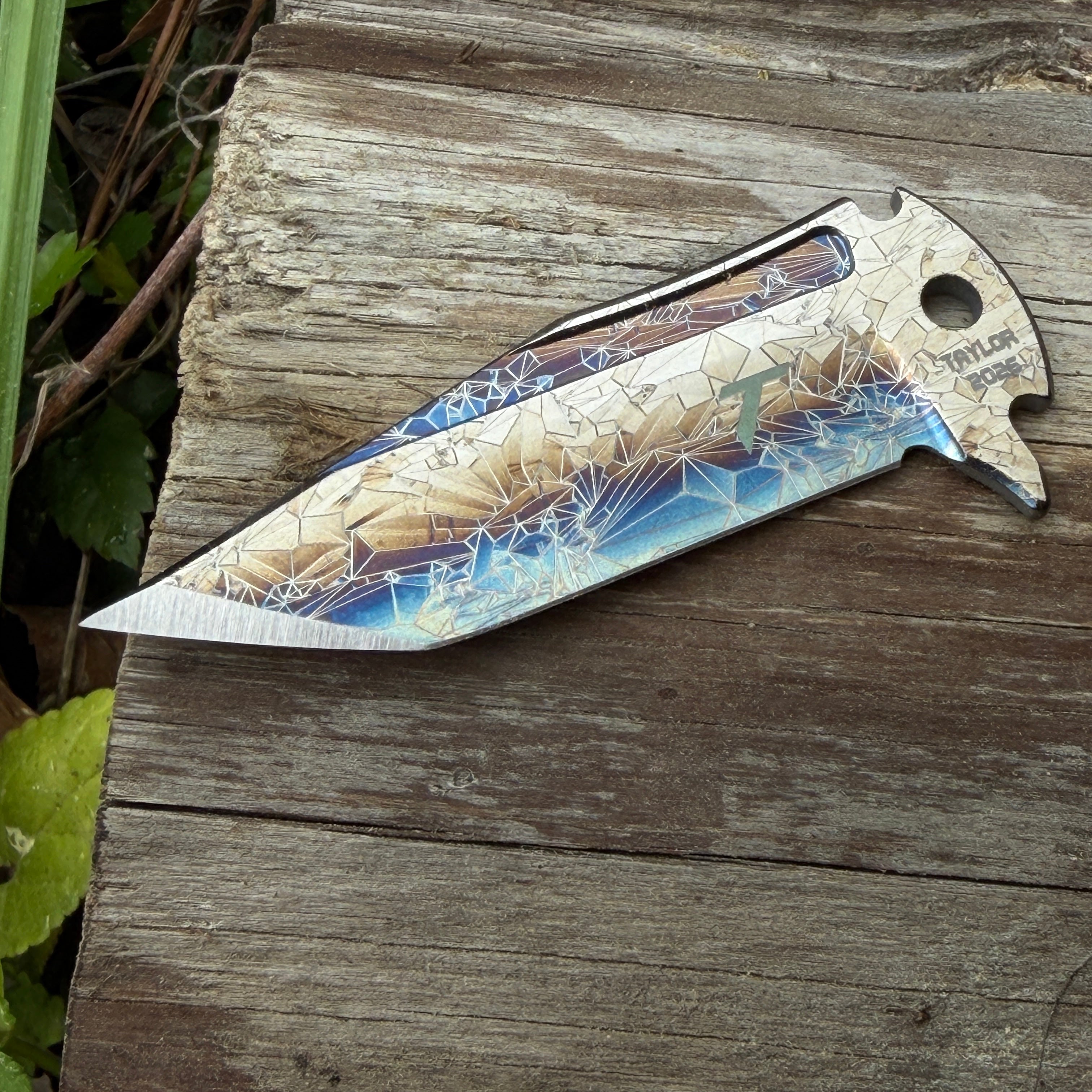 S30V Tanto KeyBar Blade Insert Multicolor Crystallized Taylor Logo Side - blade alone