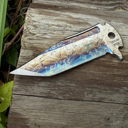 S30V Tanto KeyBar Blade Insert Multicolor Crystallized Taylor Logo Side - blade alone